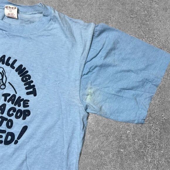 Vintage 70s 80s Cop Police Propaganda Take A Cop To Bed T Shirt Ched Tag Large - Picture 4 of 7